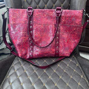 EUC Red Leather Patricia Nash Tote Bag with Crossbody Strap